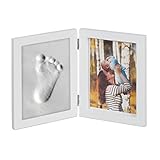 Relaxdays 1 x Babybilderrahmen mit Gipsabdruck, Set für Handabdruck oder Fußabdruck, DIY Babyabdruck, mit Modelliermasse, weiß