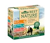 Dehner Best Nature Katzenfutter Multipack, Nassfutter, für ausgewachsene Katzen, je 2 x Kalb / Wild / Huhn / Kaninchen, 8 x 85 g Beutel (680 g)