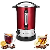 Navaris Glühweinkocher Heißwasserspender aus Edelstahl - 6,8l - mit Thermostat Füllstandanzeige Zapfhahn - Glühwein Heißgetränkeautomat Rot