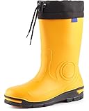 Ladeheid Gummistiefel Kinder mit Schnürung Hohe Regenstiefel für Jungen und Mädchen Bequeme, rutschfeste und federleichte Regenschuhe für alle Jahreszeiten LARB014 (Gelb, 33 34 EU)