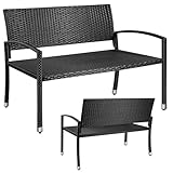 Gartenbank Rattan, Polyrattan Sitzbank Wetterfest, 2 Sitzer Gartenbank, Balkon Bank, 320kg Belastbar, 122x62x90cm, Gemütliche Gartenmöbel Bank, Parkbank, Doppelseitiges Rattan Sitzbank, Schwarz