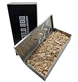 Bergfeld BBQ – Räucherbox inkl. Räucherchips für alle Grillarten – Smokerbox aus robustem Edelstahl zum Grillen – BBQ-Aroma für Fleisch, Fisch & Gemüse (Größe: 22 x 9,5 x 4 cm)