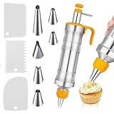 Gebäckspritze, Garnierspritze Edelstahl, 12-teiliges Spritztüllen Set, Tortenspritze mit 6 Düsen und 3 Buttercremespatel, Sahnespritze für Kuchen groß, Cupcakes, Keksen und Gebäck