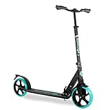 Lascoota Roller für Kinder ab 8 Jahren- Tretroller Erwachsene – Klappbar & Höhenverstellbar – Federungssystem vorne + Roller-Schultergurt 20 cm große Räder große Scooter für Jugendliche (Wassergrün)