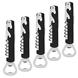 5 Stk Korkenziehen Weinöffner Profi Kellnermesser，Edelstahl Flaschenöffner Kellner Messer，3 IN 1 Korkenzieher mit Folienschneider Doppelhebel öffner für Barkeeper,Sommeliers,Hausgebrauch(Schwarz)