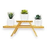 KARAT Blumentreppe Bambus Holz Regal Blumenständer, Pflanzregal, Blumentopfhalter, Blumenregal Balkon, Pflanzenleiter, Pflanzenbank für In- und Outdoor 25 x 20 x 65,8 cm, Lund