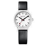 Mondaine Offizielle Schweizer Bahnhofsuhr Classic Damen-/ Herren-Uhr, Quartzuhr mit Schwarzem Lederarmband und rotem Futter