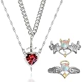 Y2K Emo Schmuckset – Silberfarbene Statement Kette mit Herz-Schwert-Anhänger & Partnerringe – Vintage Y2K Accessoires für Paare & Liebhaber des Gothic-Stils – Perfekte H2O Kette & Emo Kette