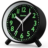 SOCICO Analoger Wecker, Runde Retro-Metall-Nachttischuhr – Batteriebetrieben mit Nachtlicht und Schlummerfunktion, für Büro, Schlafzimmer, Reise, Geschenk für Kinder & Erwachsene (Schwarz​)​