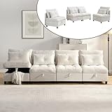 vutizal Modulares Sofa 4-Sitzer | Wohnlandschaft mit Schlaffunktion & Stauraum | Chenille Stoff, beige, frei als Ecksofa kombinierbar