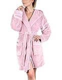 Gräfenstayn Bademantel Damen flauschig mit Kapuze - Kuschelfleece - Öko-Tex Standard 100 - Morgenmantel leicht & kurz - Größe (S, Rosa)