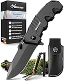 BERGKVIST® K9 Klappmesser (Einhandmesser) - scharfes Taschenmesser aus Vollmetall für Outdoor & Survival mit Edelstahlklinge, Feuerstahl & Gürteltasche