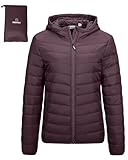 Outdoor Ventures Damen Steppjacke Leichte Packbare Übergangsjacke Warme Winterjacke mit Kapuze für Frauen Gefüttert Pufferjacke mit Taschen für Freizeit Wandern Reisen Aubergine M
