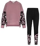 GRACE KARIN Zurück zur Schule Outfits für Mädchen Pullover Kurzes Sweatshirt Sweatpants 2-teilig Tracksuit Kleidung Set Dunkelrosa Leopard 7-8 Jahre