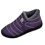 wasserdichte schuhe damen Winter Stiefeletten Damen Herren Gefüttert Winterschuhe Wasserdicht Winterstiefe Warme Rutschfest Stiefeletten Outdoorschuhe Schneestiefel Reißverschluss Dunkelviolett 35