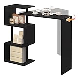 WOLTU Bartisch BT27sz Stehtisch Bistrotisch Bartheke Tresentisch, mit 3 Ablagefläche, drehbar, Metall, MDF, 134x38x112cm(BxTxH), Schwarz