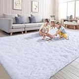 Blivonta Teppiche für Schlafzimmer, Wohnzimmer, 22,9 x 30,5 cm, weiß, flauschiger Teppich für Kinderzimmer, Zottelteppich für Jugendzimmer, dicker flauschiger Plüschteppich für Schlafsaal, niedliche