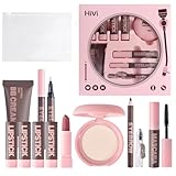 Make Up Set - Tragbares 9-Teiliges Schminkset Für Mädchen Damen - Matt Lippenstifte, Setting Powder, BB Cream, Wimperntusche, Eyeliner, Augenbrauenstifte Make-Up Sets Mit Aufbewahrungstasche