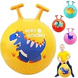 LUKIUP Sprungball Kinder, Hüpfball mit T Griff für Kinder, 55 cm Dinosaurier Hopper Ball für Kinder ab 3-14 Jahre mit Aufblasbar Fußpumpe, Belastbarkeit 80 KG Spielzeug (Gelb)
