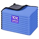 Gucass 10 STK Mikrofasertücher Auto, 500 GSM Poliertücher Auto Trockentücher, Putztücher Extrem Saugstark & Fusselfreie, Mikrofaser-Handtüch zur Pflege Motorrad Trocknen, 30x40cm(Grau Blau)