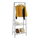 Relaxdays Kleiderständer, HxBxT: 162 x 60,5 x 35 cm, Kleiderstange, 2 Ablagen, Metall, freistehende Garderobe, schwarz