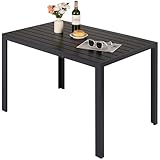 LIFERUN Gartentisch mit Aluminiumrahmen, 110x70cm WPC Balkontisch Wetterfest, Rechteckiger Terrassentisch, Esstisch Outdoor, Hitze- und Wetterbeständig, rutschfest-Schwarz