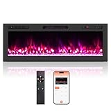 GOPLUS 50' Elektrokamin mit Heizung, elektrischer Kamin mit APP-Steuerung, 750W/1500W, Einbaukamin mit 12 Flammen- und Glutbettfarben, deko Wandkamin mit 12H Timer & Fernbedienung, Led Kamin für Haus