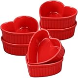 Herzförmige Auflaufförmchen aus Keramik, 170 ml, ofenfest, für Creme, Brûlée, kleine Backformen, Schüsseln für Küche, Party, Snack, Servieren, Dip-Sauce, Gewürze, Rot, 6 Stück