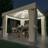 Pop-Up-Pavillon für den Außenbereich, mit Vorhängen, Lichterketten und wasserdichtem Baldachin, robuster Metall-Pavillon für Terrasse, Hochzeit, Party, 3 x 3 m, cremefarben