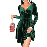 XIVISTO Damen Samtkleid Elegant Abendkleid Langarm Cocktailkleid Rundhals Kleid Bodycon festliches Partykleid knielangen Winterkleid