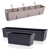 Blumenkasten Balkonkasten Blumentopf Rattan Optik Case P mit Aufhängung Untersetzer Geländerkasten 4 Größen (800 Mocca)