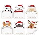 BETESSIN Weihnachtsetiketten Selbstklebend - 120 Stück Weihnachtsaufkleber mit Tiere Motiven - Geschenkaufkleber zum Beschriften 6cm - Weihnachtssticker für Namensetiketten