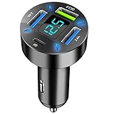 4-Port USB C Auto Ladegerät Zigarettenanzünder Adapter, 50W QC3.0,PD Schnellladegerät mit LED Voltmeter 12V USB Buchse kompatibel mit iPhone, Android, Samsung, Tablet und allen Smartphones