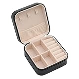 Kleine Reise-Schmuckschatulle, Reise-Schmucketui, tragbare Leder-Schmuckschatulle, Aufbewahrungs-Organizer für Ringe, Ohrringe, Halsketten, Schwarz