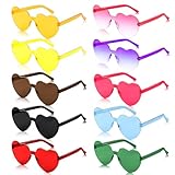 Elalove 10 Stück Herz Sonnenbrille Set, Bunte Herzbrillen ohne Rahmen, Partybrillen für Damen und Herren, Sonnenbrille Herzform für Festival, Hochzeit Deko, Sommer Gadgets & Party Zubehör