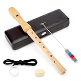 KQDRAVINE Blockflöte Holz Blockflöte Kinder, C-Sopran Flöte Kinder aus Ahorn mit Deutscher Griffweise & Box, 8-Loch Exquisit Holzblockflöte mit Wischerstab Korkfett für Erwachsene Anfänger