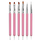 YPYMOD 6 Stück Doppel-Ende Nagel Pinsel, Nageldesign Pinsel, Doppel-Ende Nail Art Pinsel Kit Professionelle Maniküre Werkzeuge Kit（Rosa）