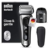 Braun Series 8 Rasierer Herren mit 4+1 Scherkopf, Elektrorasierer, Präzisions-Langhaarschneider, Reinigungsstation, 60 Min Laufzeit, Wet & Dry, Made in Germany, 8567cc, silber