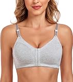 Lemorosy Baumwolle BH Ohne Bügel Vorne Verschließbar Entlastungs BH Große Brüste Starker Halt Vollschalen Bequem Komfort Klassische BHS (Grau,95B)