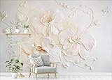 skdhlifpj Fototapete 3d Effekt Blumenrelief 200cmx140cm Weiße Relief-Rankenblumen Wandbild xxl Schlafzimmer wohnzimmer Wandbelag Wanddeko