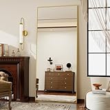 Koonmi 171 x 76 cm Standspiegel, robust Ganzkörperspiegel mit minimalistische schmaler Aluminiumrahmen, modern großer Wandspiegel stehend oder hängend für Wohnzimmer und Schlafzimmer, Gold