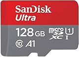 SanDisk Ultra microSDXC UHS-I memory card 128 GB + adapter (A1, Class 10, U1, Full HD videos, up to 120 MB/s read speed),, Speed-Mbps/10x