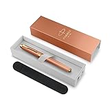 Parker IM Writing Rituals Füllfederhalter, orangefarbenes Finish mit Farbverlauf und goldfarbenen Rändern, feine Spitze, blaue Tinte, Geschenkbox mit Samtetui