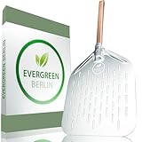 EVERGREEN BERLIN® - Pizzaschieber - DAS ORIGINAL - Pizzaschieber perforiert - Pizzaheber aus Alu und Buchenholz - Pizzaschaufel perforiert für Pizza Passion - Pizzawender - Pizza Schieber - Pizza Peel