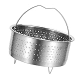 VALICLUD Edelstahl Dämpfeinsatz mit Griff Handlicher Dämpfaufsatz für Reis Kochtopf Dickwandiger Dampfkörbeinsatz mit Ablauflöchern Rutschfester Einsatz für Gemüse Dämpfen Mittelgroß