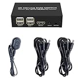 Histeaa -Kompatibler KVM-Switch 2X1 4K -Kompatibler USB-Switch 2 in 1 Out mit 4-Port-USB-Hub, Langlebig, Einfache Installation, Einfach zu Bedienen