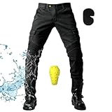 GEBIN Motorradhose Herren, Wasserdicht Motorrad Jeans Herren, Motorrad Hose Herren mit Protektoren, Jeans Herren mit Oberschenkeltaschen (Schwarz,L)