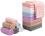 Orighty Make-up-Entferner Tücher, Reinigung, wiederverwendbar, weich & waschbar Korallen Fleece Mikrofaser Waschlappen/Handtuch für Gesicht, Augen, Lippen, Packung mit 24, 7 x 7 Zoll