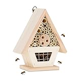 Relaxdays Insektenhotel Holz, Garten & Balkon, Nisthilfe für Insekten, zum Aufhängen, HBT: 19x15x8cm, Bienenhotel, Natur