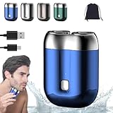 2024 New Upgrade Pocket Shaver USB Mini Shavers for Men, Rechargeable Waterproof Compact Electric Shaver, USB Rechargeable Mini Portable Electric Razor, Double Head Razor (Blue)